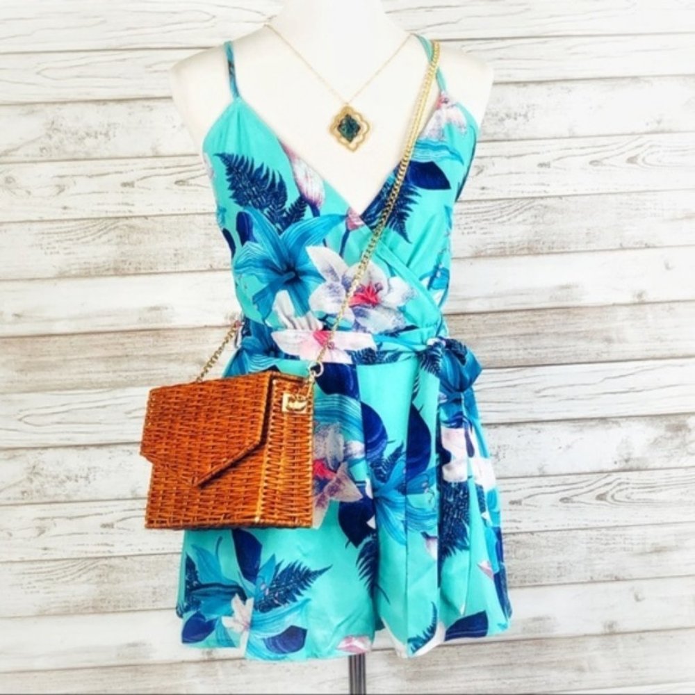 Kalani Tropical Floral Tie Waist Romper - Picture 7 of 8